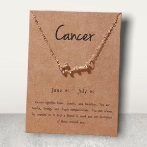 Cancer Zodiac Gold Pendant Necklace with Rhinestones | June 22 – July 22 | NWT